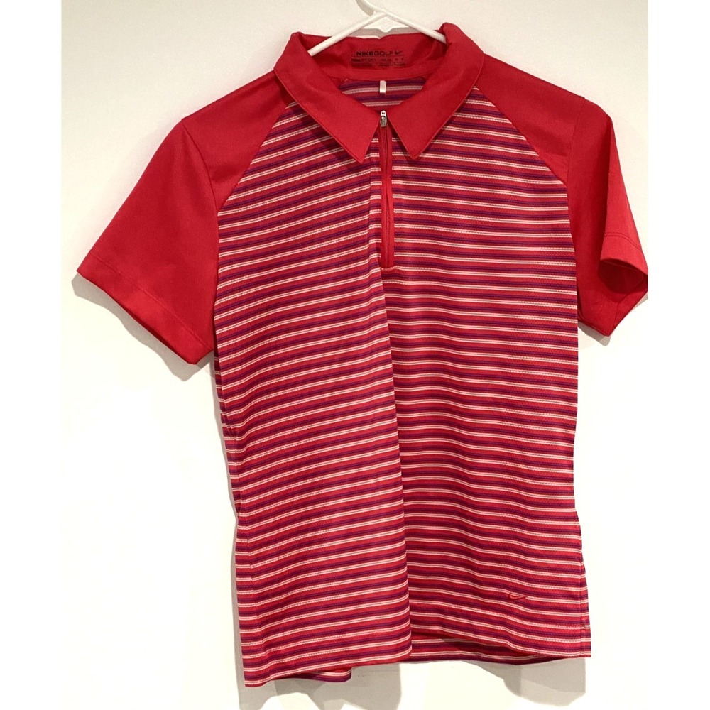 Nike Golf Polo Women's Size M Shirt Short Sleeve Striped Dri-Fit Red Swoosh